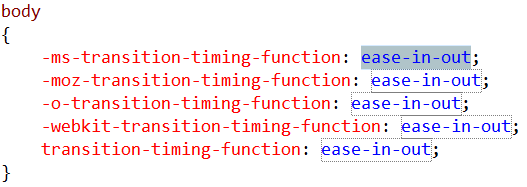 C S S 편집기에서 코드 조각을 보여 주는 스크린샷 쉽게 입력할 수 있는 단어가 선택됩니다.