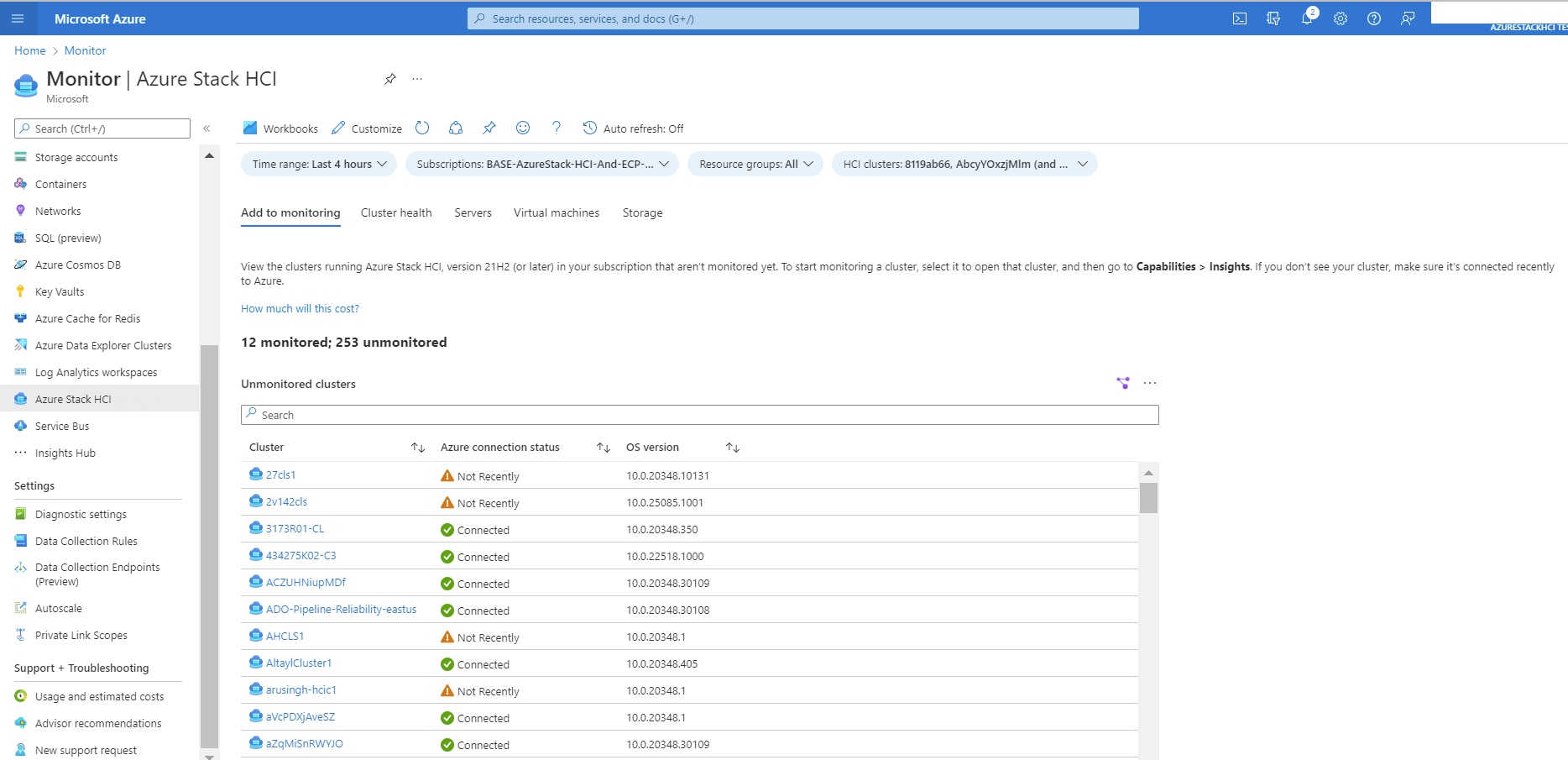 Screenshot for selecting cluster for monitoring.