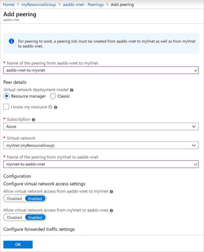 Configure virtual network peering in the Microsoft Entra admin center