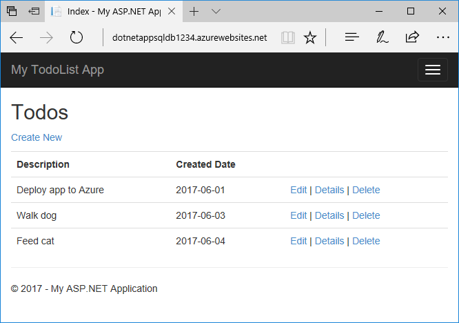 Azure App Service의 게시된 ASP.NET 애플리케이션