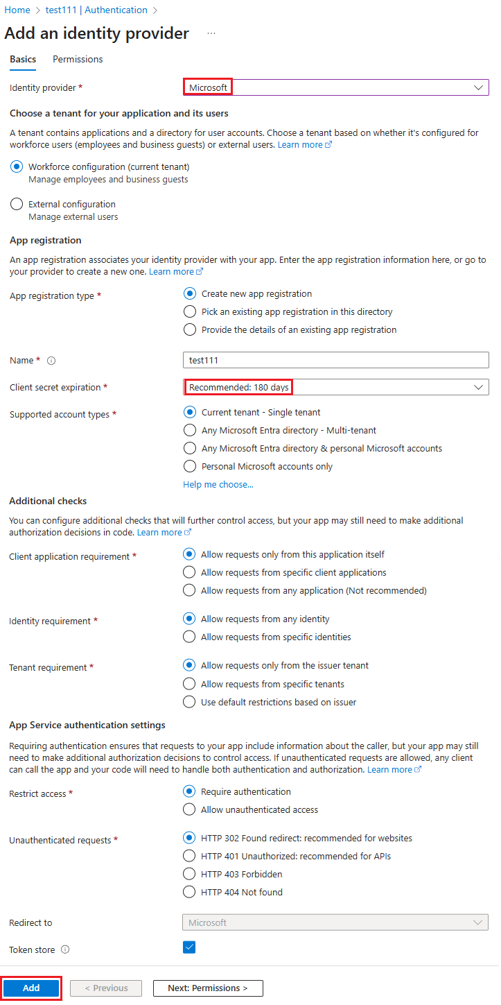 ID 공급자 추가 페이지를 보여 주는 스크린샷.