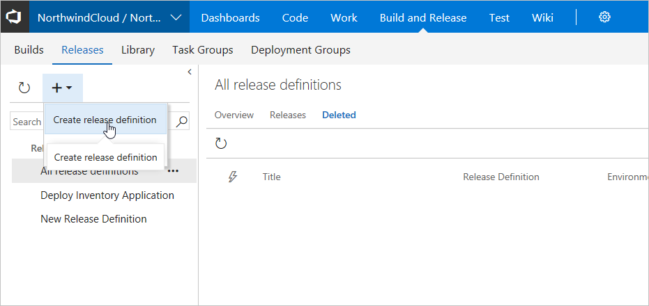 Azure DevOps Services에서 릴리스 정의 만들기