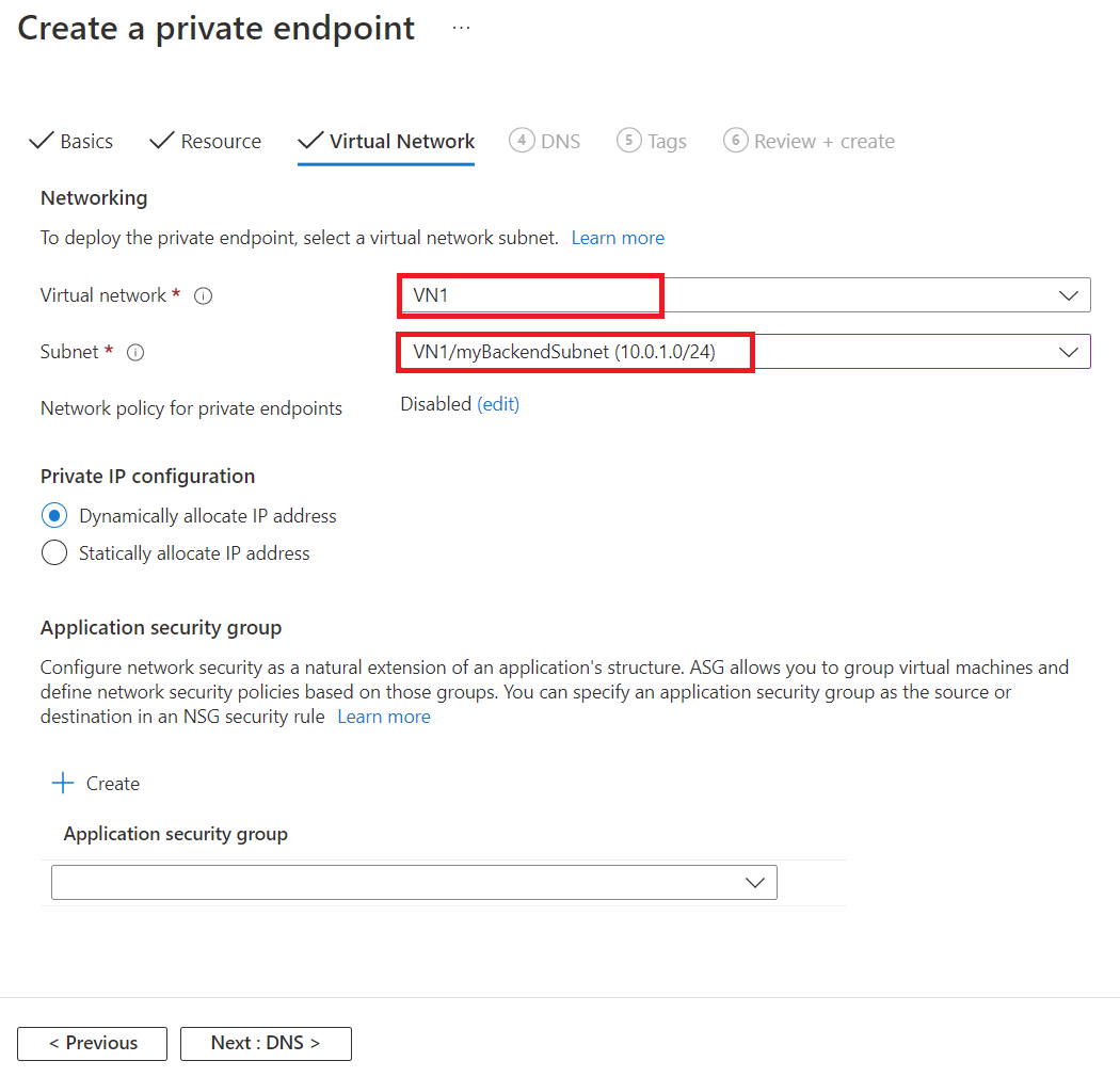 Screenshot of setting up the private endpoint resource for the SignalR Service.