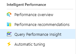 Azure Portal의 리소스 메뉴의 Query Performance Insight를 보여 주는 스크린샷.