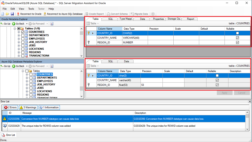 Screenshot that shows the Review recommendations schema.