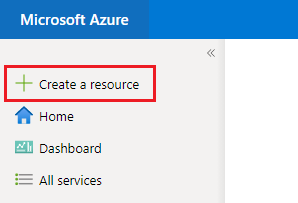 Screenshot of the Azure portal that shows the button for creating a resource.