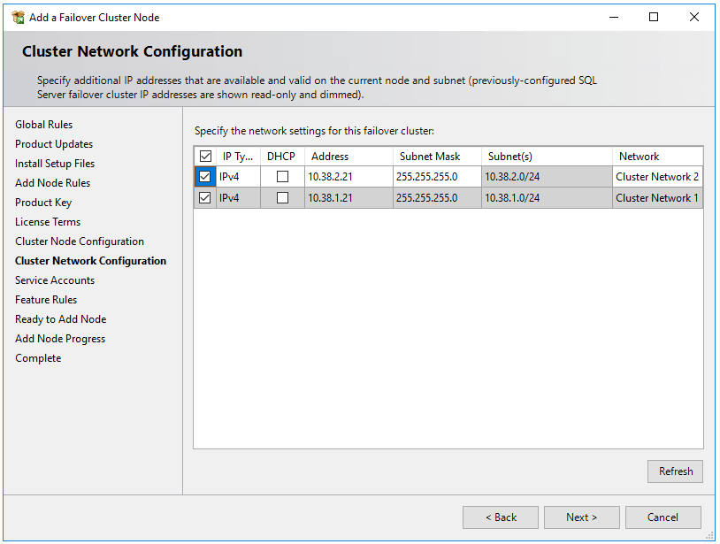 이전에 장애 조치(failover) 클러스터 인스턴스 네트워크 이름의 IP 주소로 지정한 두 번째 SQL Server VM의 서브넷에 보조 IP 주소 입력