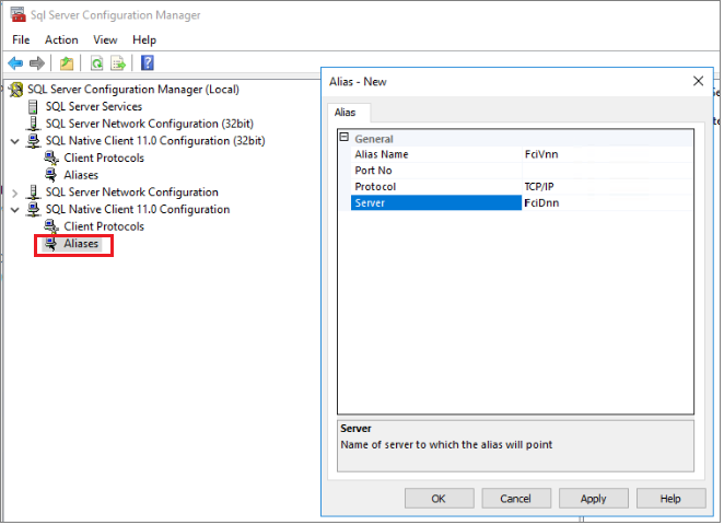 SQL Server 구성 관리자를 사용하여 DNN DNS 이름을 네트워크 별칭으로 구성