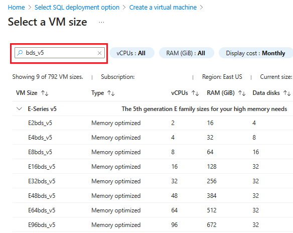 Azure Portal의 VM 키 크기 선택 페이지 스크린샷입니다.