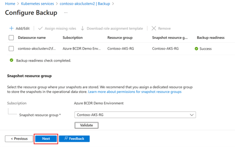 Screenshot that shows how to proceed to the backup configuration.
