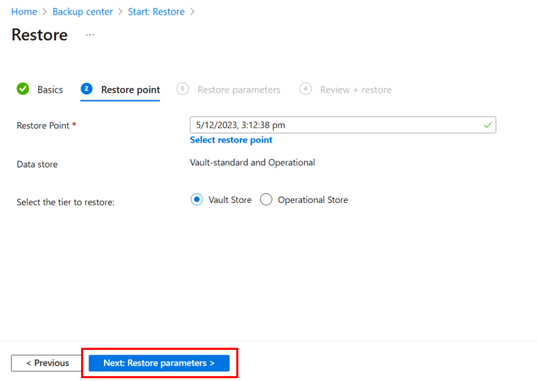 Screenshot shows how to go to the Restore page.
