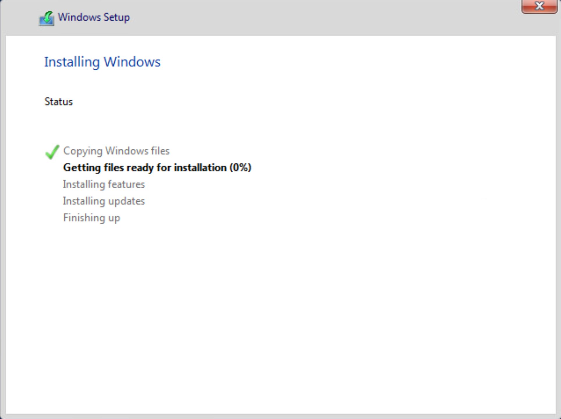 설치 상태를 보여주는 Windows 설치 프로그램 창의 스크린샷