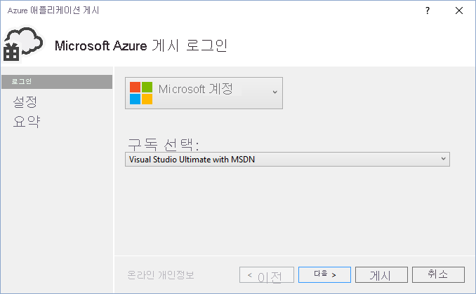 Microsoft Azure Publish Sign In