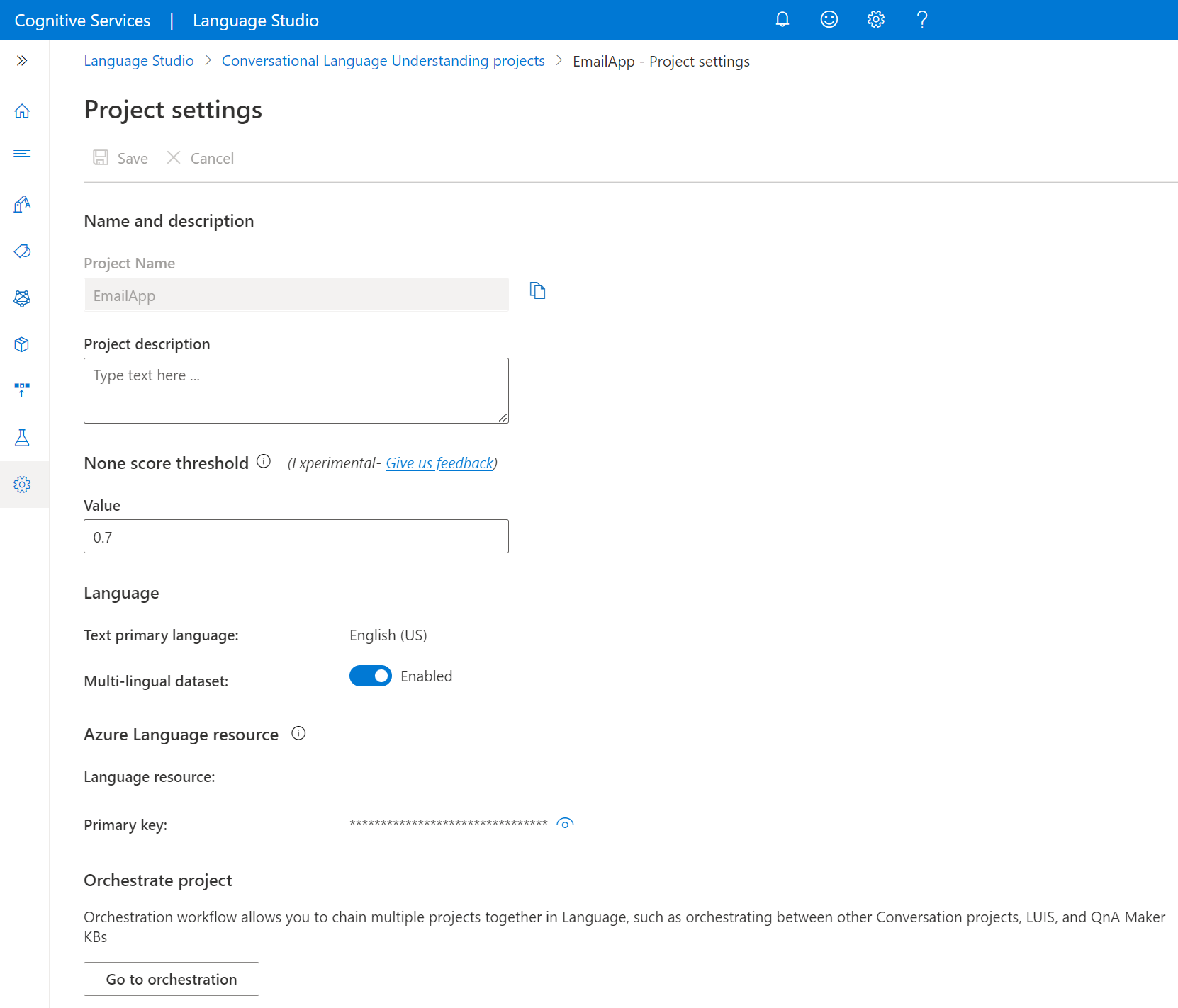 A screenshot of the project settings page.