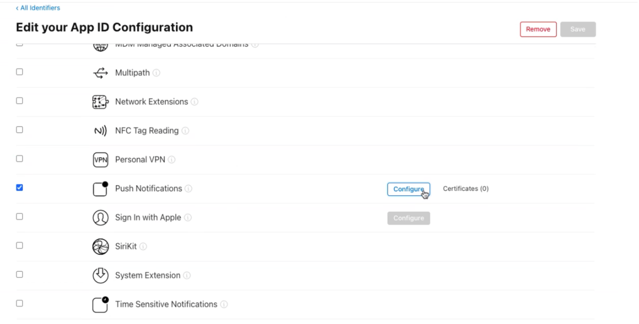 Screenshot of APNS Cert Configuration step 2-1.