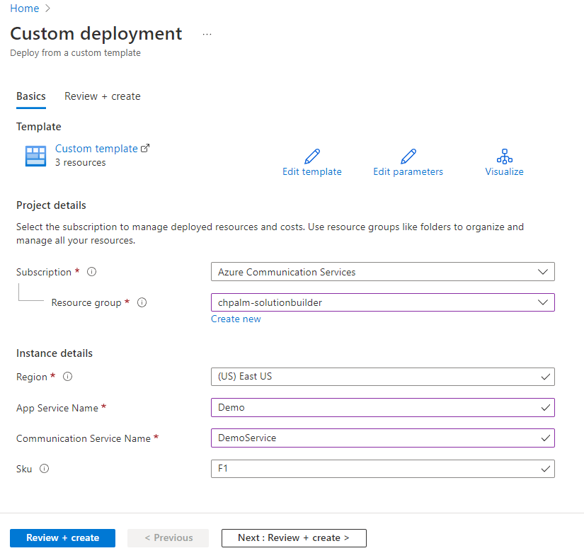 Screenshot of Sample builder arm template.