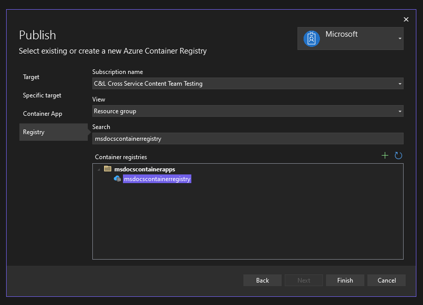 A screenshot showing how select the created registry.