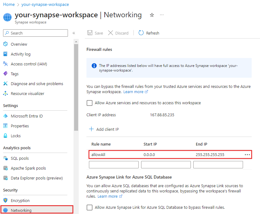 Screenshot of the 'Enabled' control for 'Allow public network access' on the Networking pane.