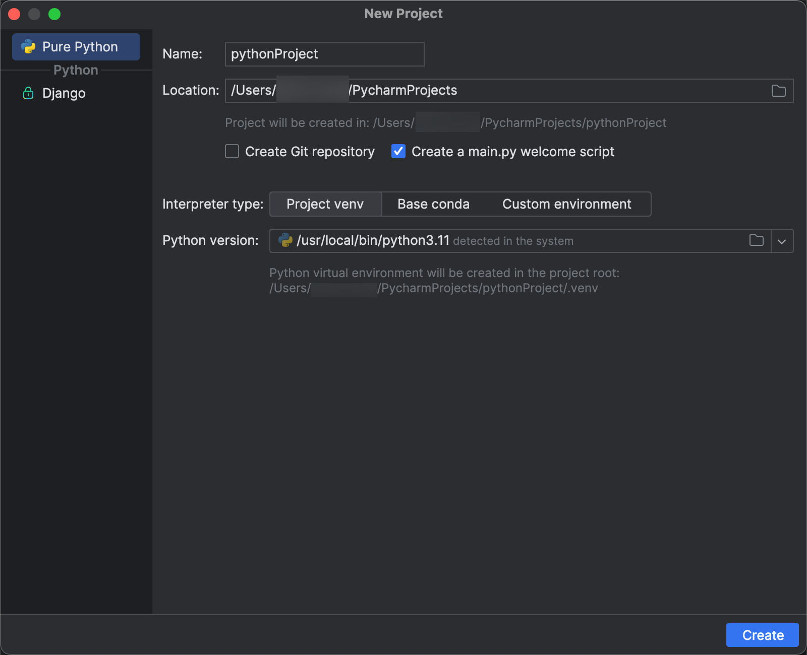 PyCharm 프로젝트 만들기