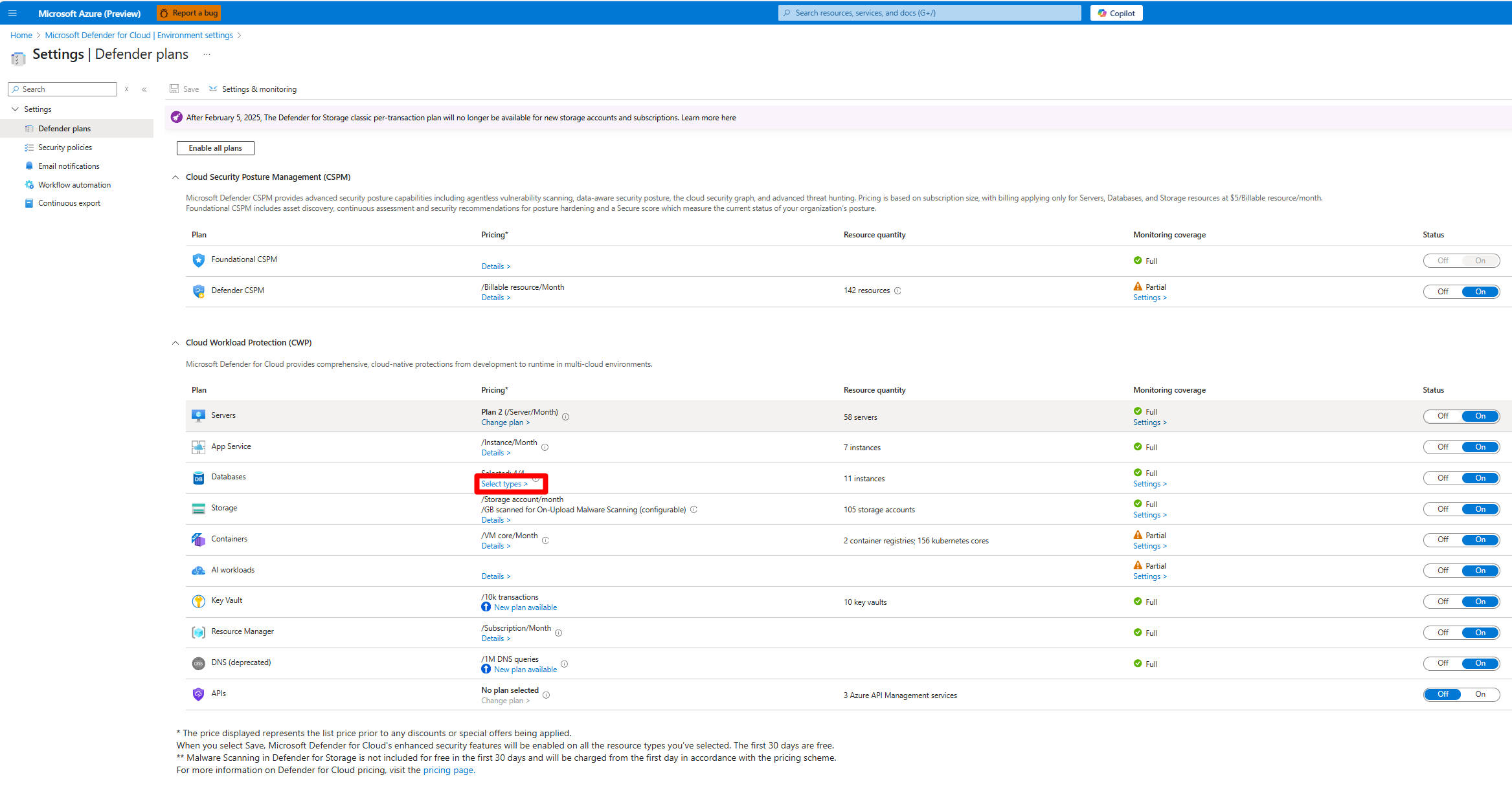 Defender 플랜 페이지에서 형식을 선택할 위치를 보여 주는 스크린샷.
