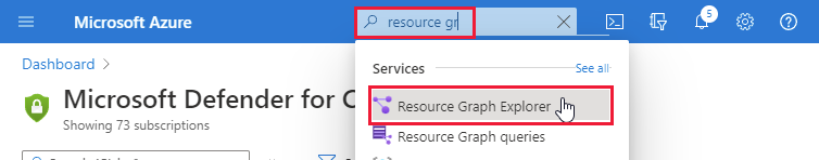 Screenshot showing launching the Azure Resource Graph Explorer** recommendation page.