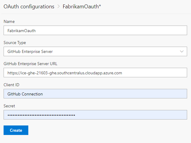OAuth 구성 대화 상자.