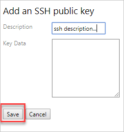 SSH 키를 만들기 위한 정보 대화 상자를 보여 주는 스크린샷
