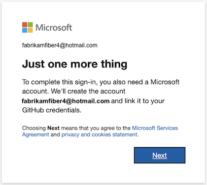 Microsoft 계정에 GitHub 계정 연결