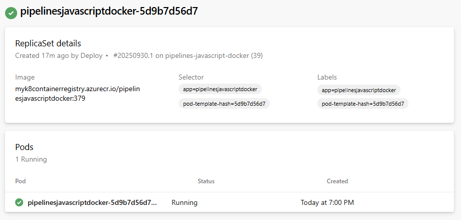 Kubernetes 클러스터의 파이프라인 추적 가능성을 보여 주는 스크린샷