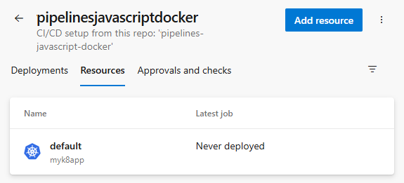 추가된 Kubernetes 리소스를 보여 주는 스크린샷
