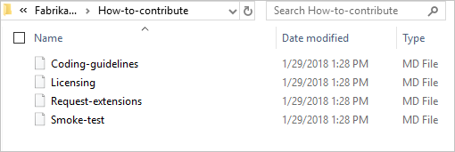 새 하위 페이지가 있는 CanaryBuilds 프로젝트의 기여 방법 폴더를 보여 주는 스크린샷