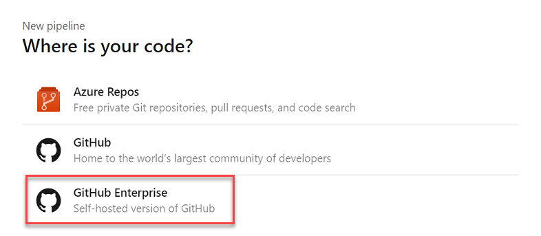 파이프라인 마법사에서 GitHub Enterprise를 지원합니다.