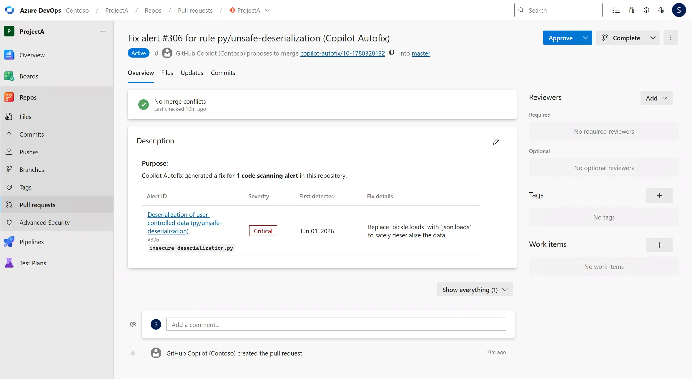 GitHub Advanced Security for Azure DevOps의 코드 스캐닝을 위한 Copilot Autofix