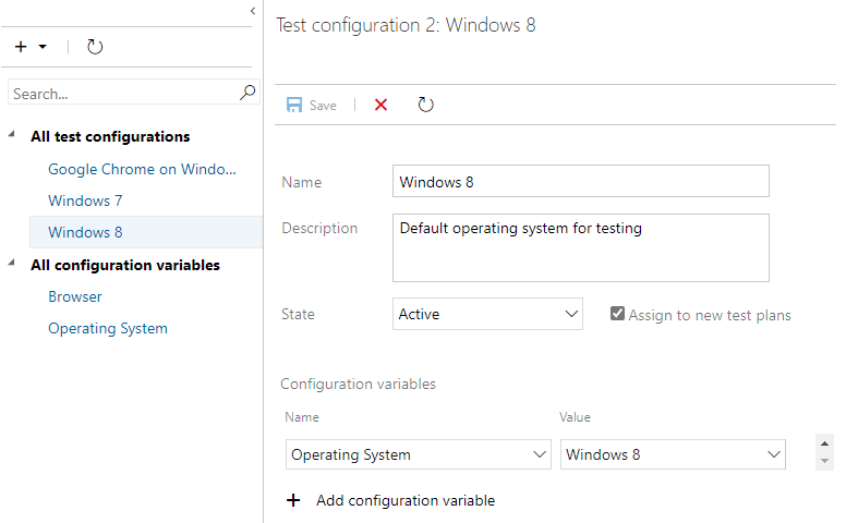 Azure Test Plans, Configurations Hub의 스크린샷