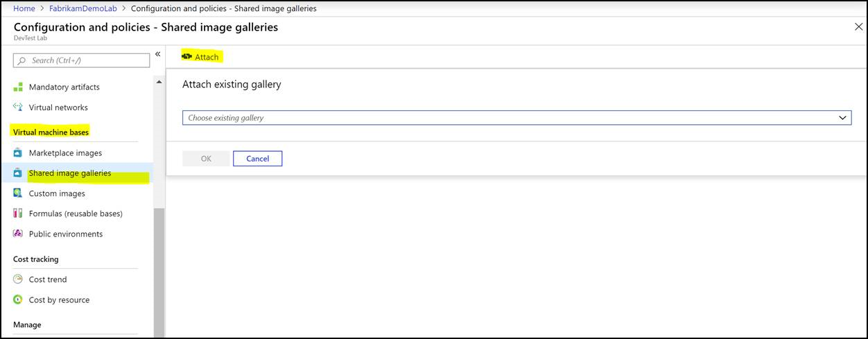 Shared Image Galleries menu
