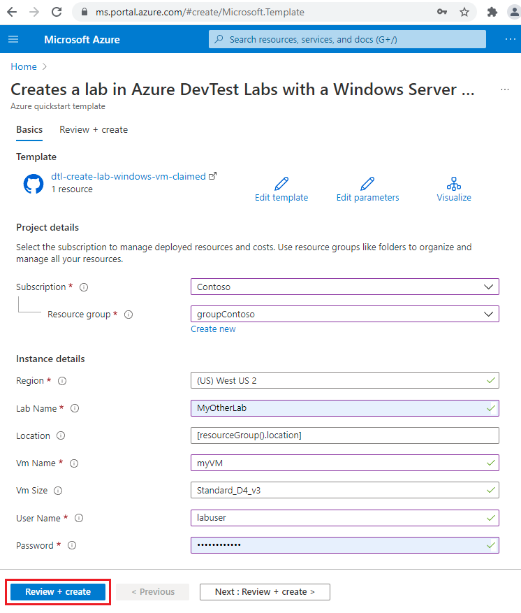 Screenshot of the Create a lab page.