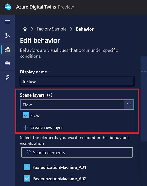 Screenshot of the Modify Behavior options in 3D Scenes Studio. A Scene layer is being selected.