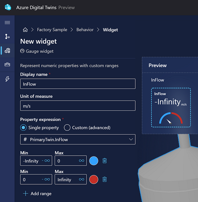 Screenshot of creating a new gauge-type widget in 3D Scenes Studio.