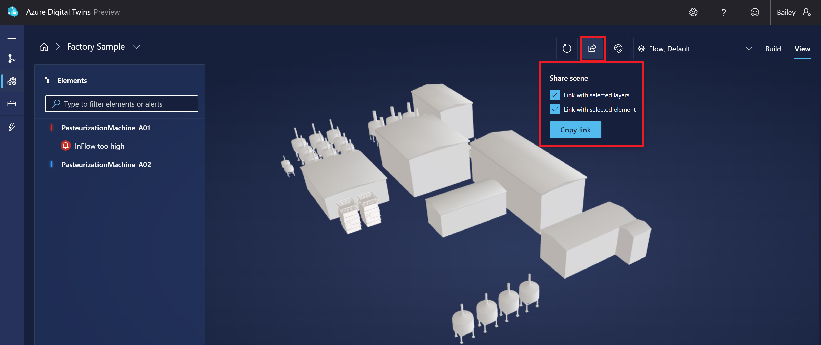 Screenshot of the Share scene button in 3D Scenes Studio.