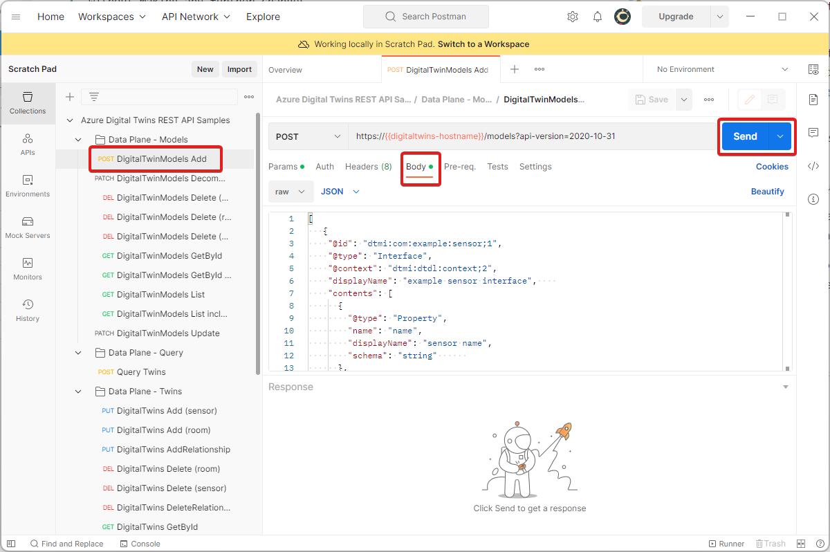 Screenshot of Postman. The collection is expanded to show the body tab of a request.