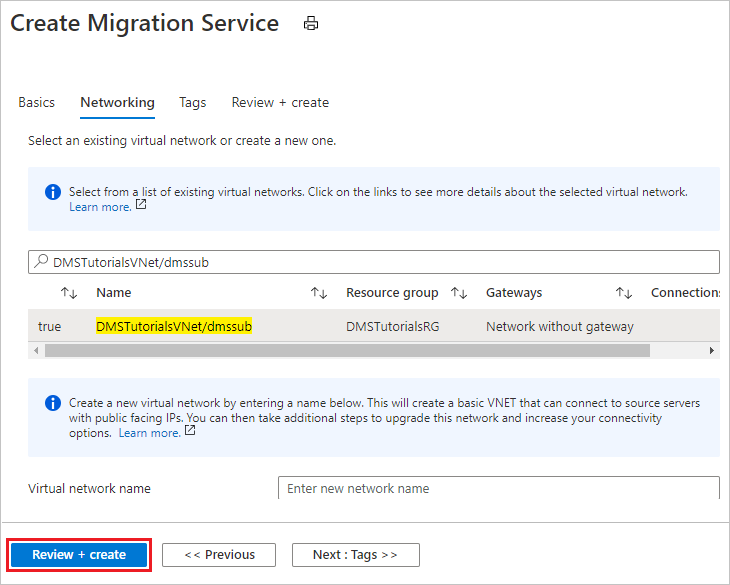 Azure Database Migration Service 인스턴스 네트워킹 설정 구성