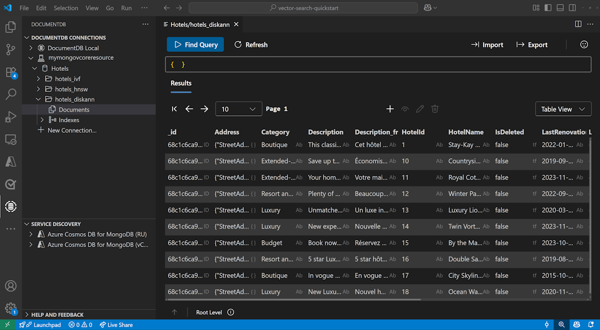 빠른 시작 - Go를 사용하여 벡터 검색 - Azure DocumentDB | Microsoft Learn