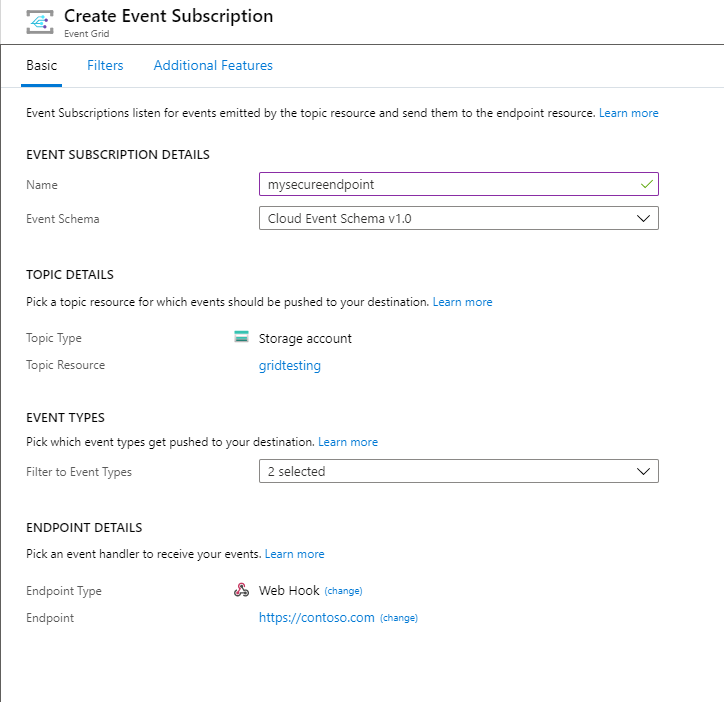 Select endpoint type webhook