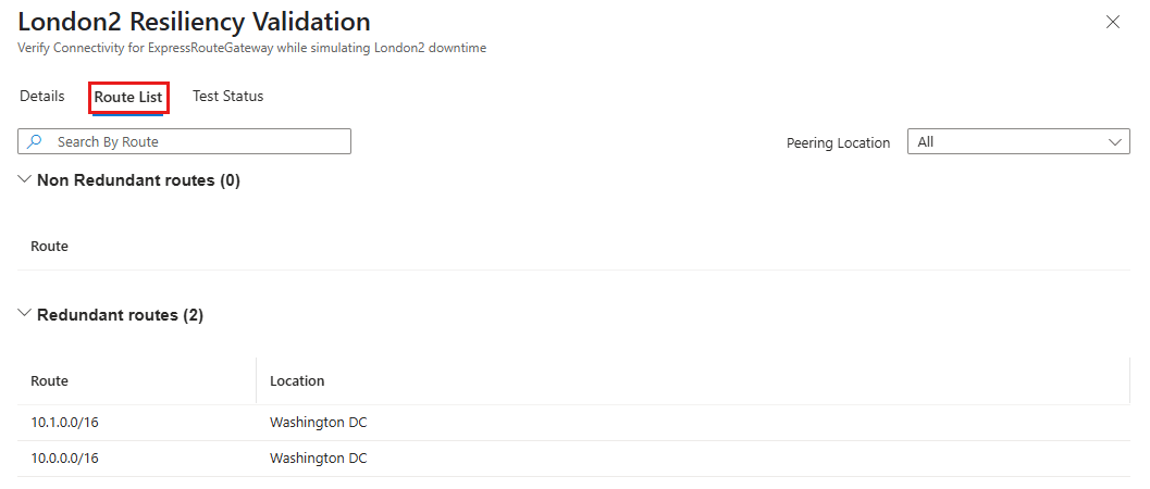 중복 경로와 중복되지 않은 경로에 대한 세부 정보가 포함된 경로 목록 탭을 보여 주는 스크린샷