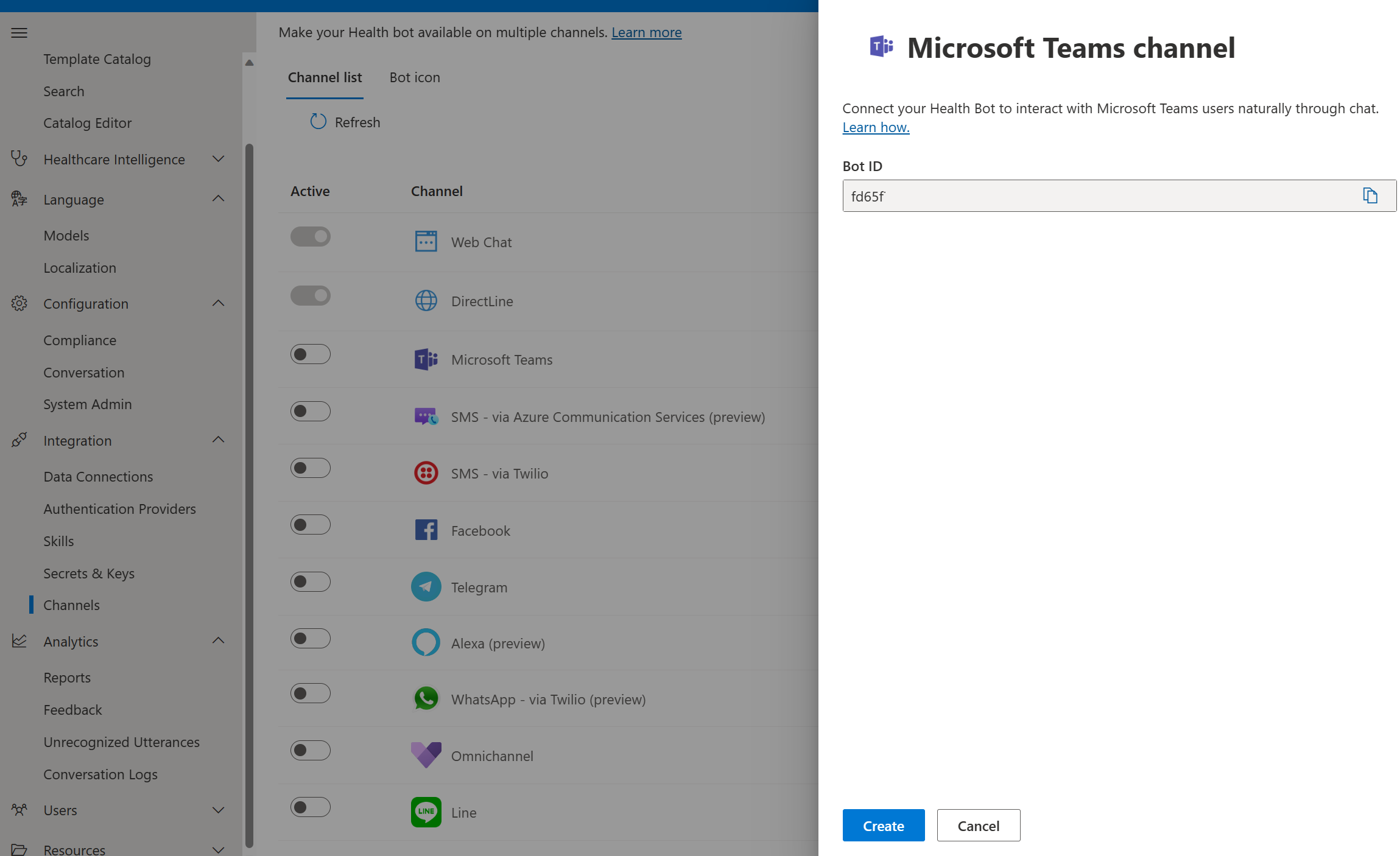 Screenshot of Teams settings