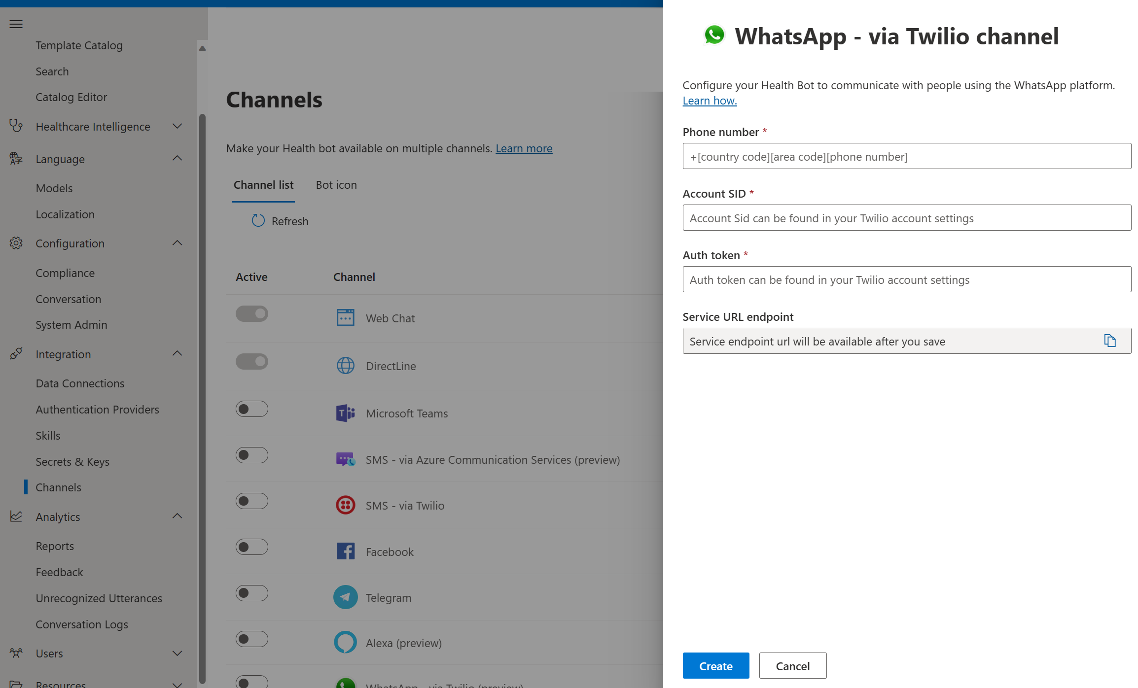 Screenshot of WhatsApp channel selection