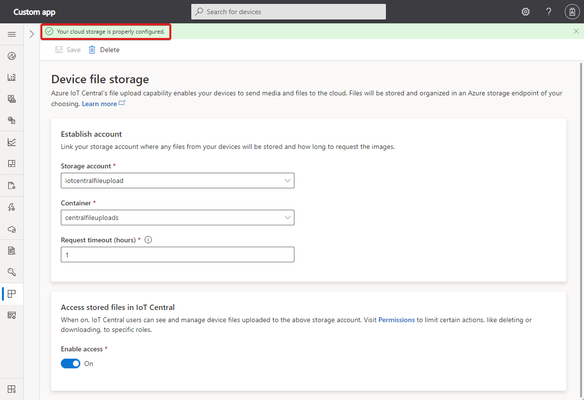 올바르게 구성된 파일 업로드를 보여 주는 스크린샷