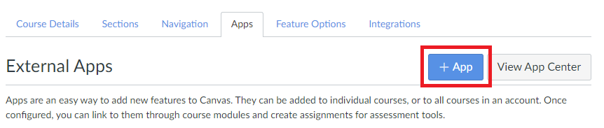 Screenshot that shows Add app button in the admin settings page.