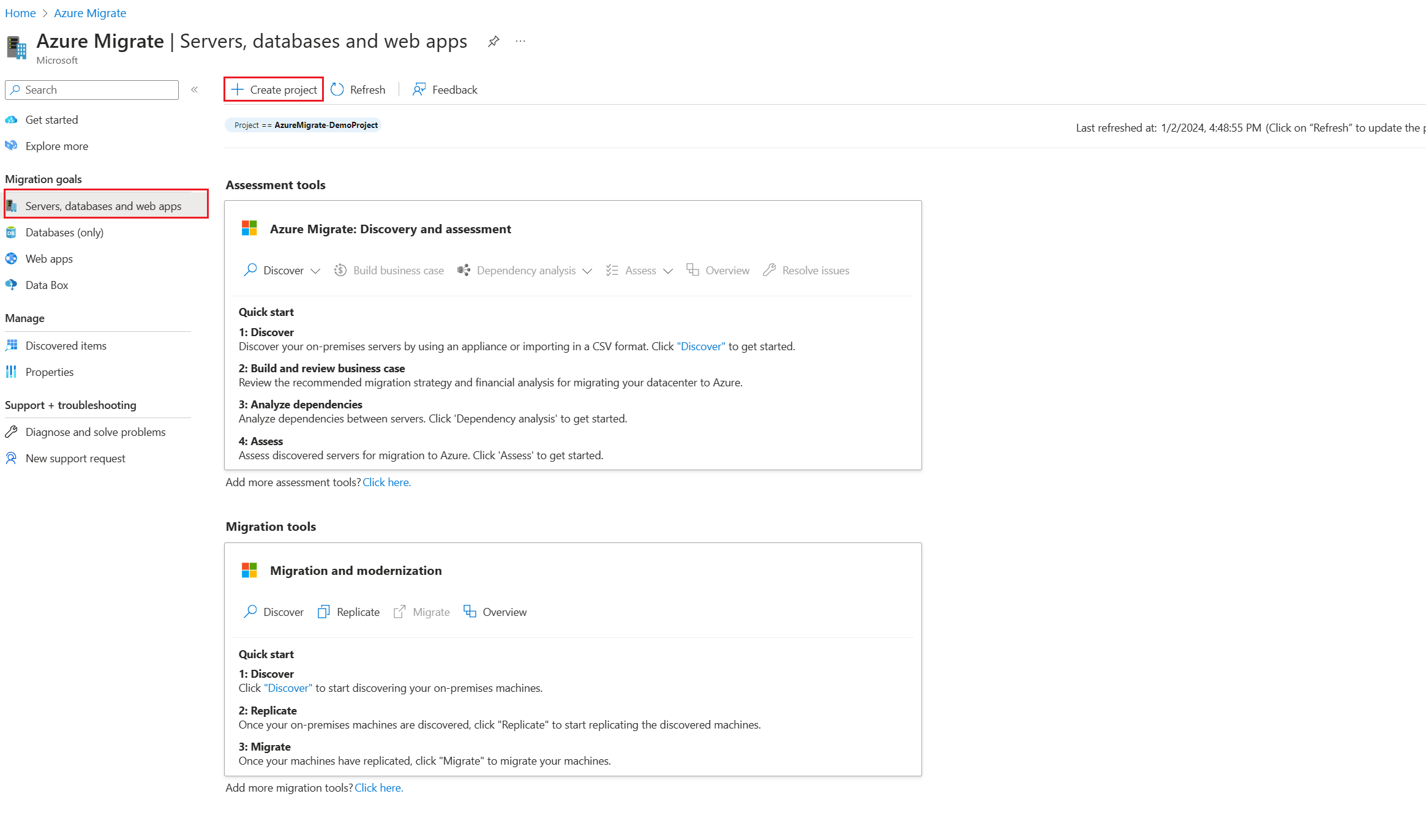 Screenshot that contains information on how to create a project.