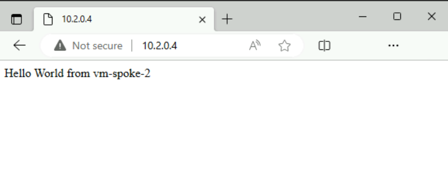 vm-spoke-1의 기본 IIS 페이지 스크린샷
